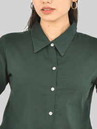 Womens Regular Fit Bottle Green Half Sleeve Cotton Shirt