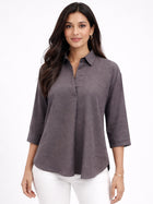 Chocolate Airy Linen Pleated Cotton Top