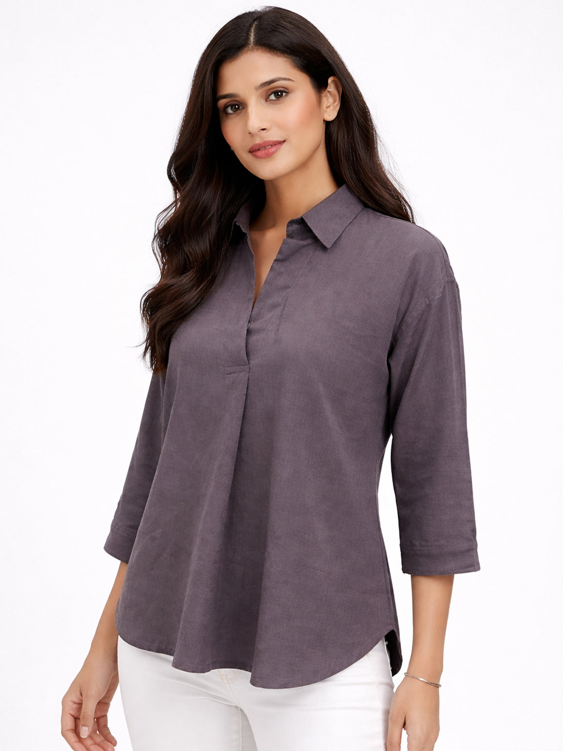 Chocolate Airy Linen Pleated Cotton Top