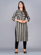 Womens Coffee Cotton Stripe Straight Kurta