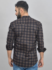 Pack Of 2 Mens Coffee And Grey Check Cotton Short Kurta Combo