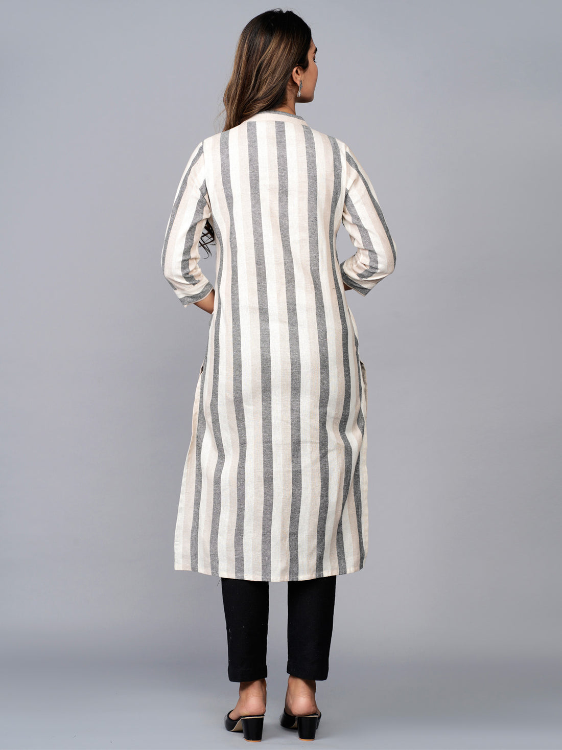 Womens Cream Cotton Stripe Straight Kurta