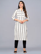 Womens Cream Cotton Stripe Straight Kurta