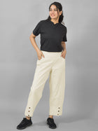 Womens Cream Side Pocket Pure Cotton Straight Cargo Pant