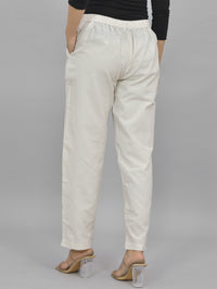 Womens Regular Fit Cream Striped South Cotton Trouser