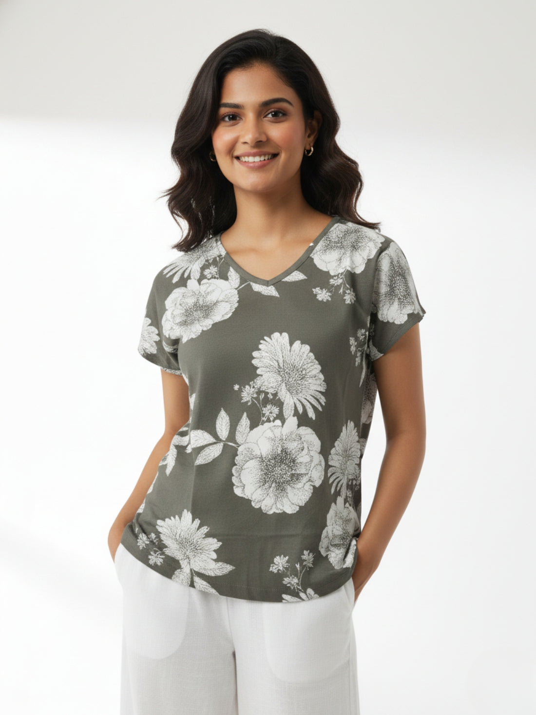 Pack Of 2 Womens Cream And Pink White Airy Linen Cotton Printed Tops