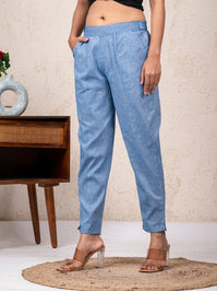 Women Solid Denim Blue South Cotton Trouser