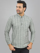 Regular Fit Grey Stripes Linen Slub Short Kurta