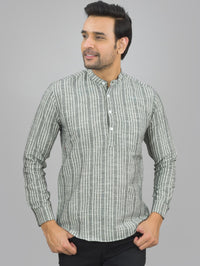 Pack Of 2 Mens Brown And Grey Stripe Linen Slub Short Kurta