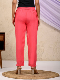 Women Regular Fit Gajri Pink Rayon Trouser