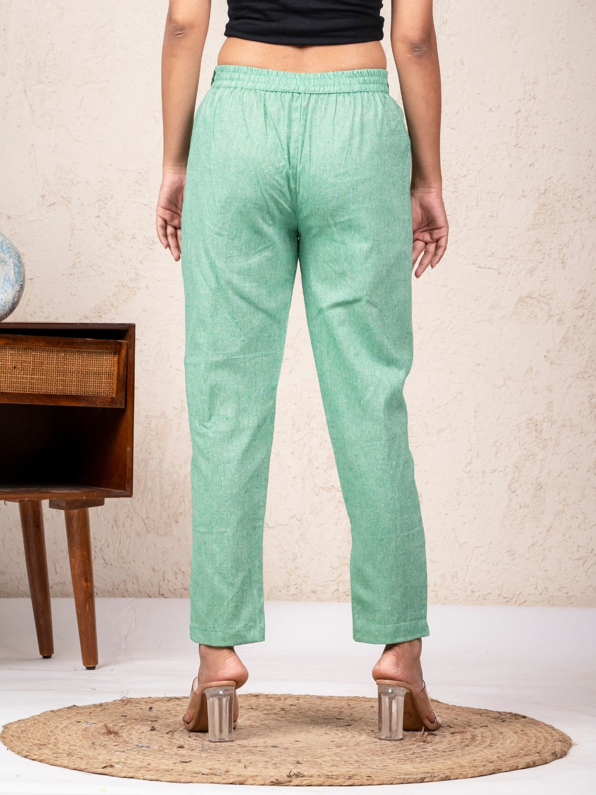 Women Solid Green South Cotton Trouser