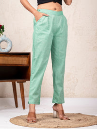 Women Solid Green South Cotton Trouser