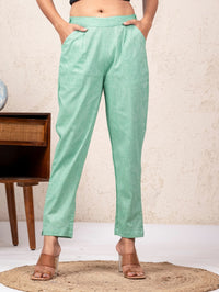 Women Solid Green South Cotton Trouser