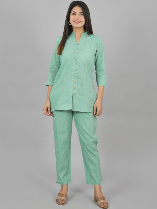 Quaclo Womens Solid Green Cotton Top-Pyjama Co-Ords Set