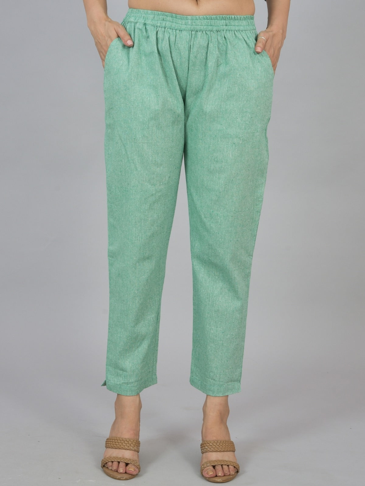 Quaclo Womens Solid Green Cotton Top-Pyjama Co-Ords Set