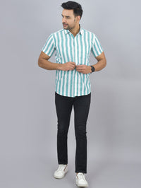 Pack Of 2 Quaclo Couple Green Striped Cotton Shirts