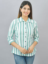 Pack Of 2 Quaclo Couple Parrot Green Striped Cotton Shirts