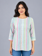 Green Rainbow Stripe Cotton Shirts