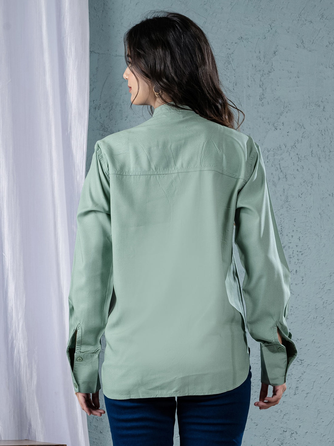 Women Solid Green Viscose Shirt