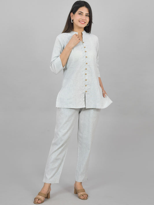 Quaclo Womens Solid Grey Cotton Top-Pyjama Co-Ords Set