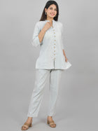 Womens Solid Grey Cotton Top-Pyjama Co-Ords Set