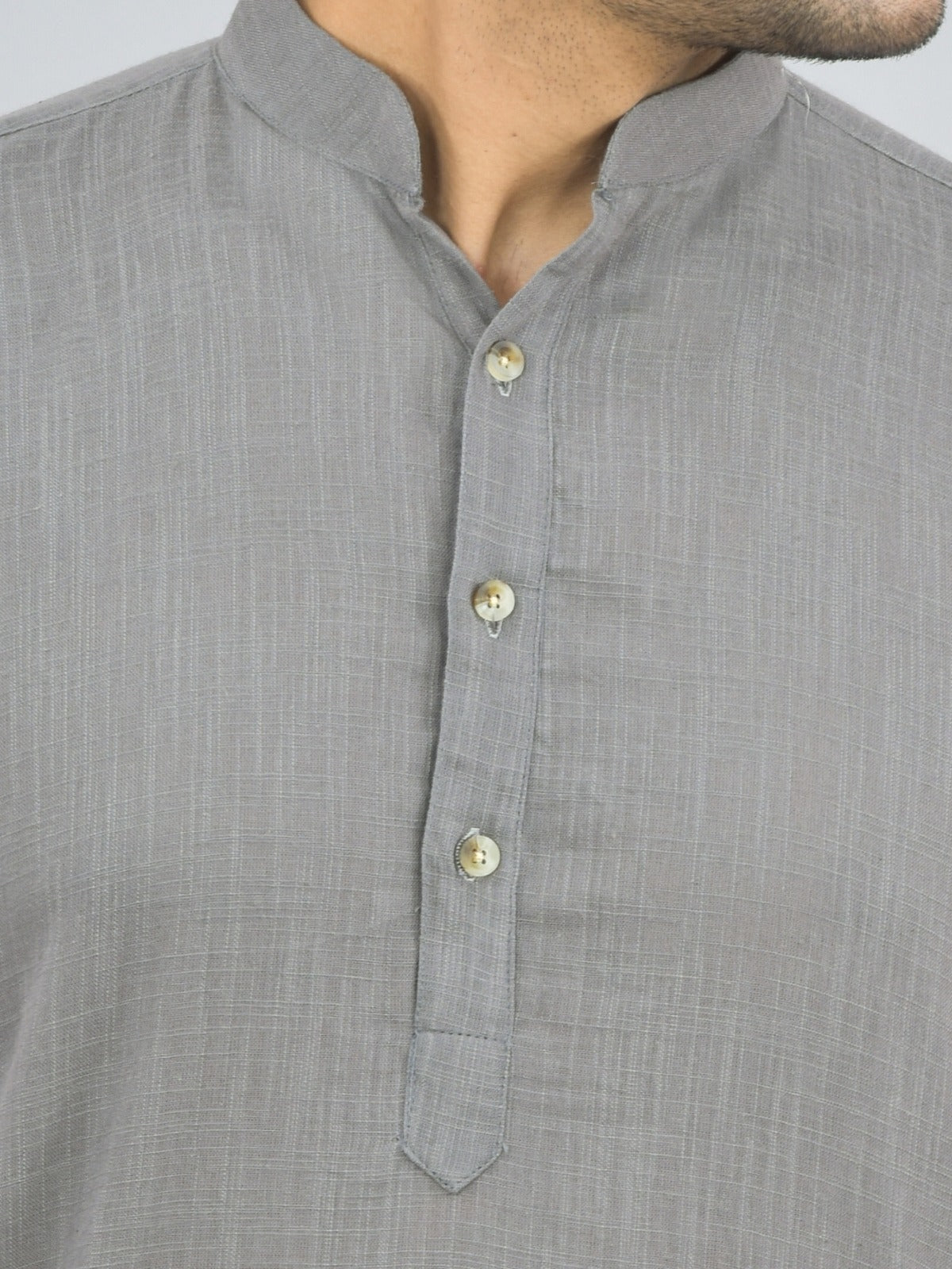 Quaclo Mens Solid Grey Cotton Long Kurta