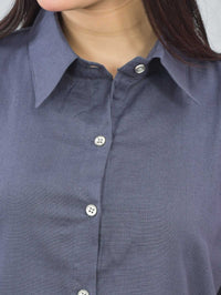 Women Solid Grey Half Sleeve Spread Collar Cotton Shirt