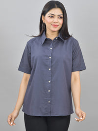 Pack Of 2 Womens Solid Brown And Grey Half Sleeve Cotton Shirts Combo