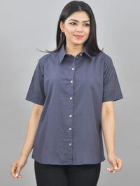 Pack Of 2 Womens Solid Grey And Wine Half Sleeve Cotton Shirts Combo