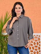 Womens Solid Grey Loose Fit Cotton Shirt