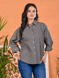 Pack Of 2 Womens Grey And Wine Cotton Loose Fit Shirt Combo