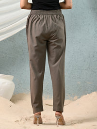 Women's Grey Regular Fit Elastic Cotton Trouser