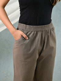 Women's Grey Regular Fit Elastic Cotton Trouser