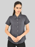 Womens Regular Fit Grey Half Sleeve Cotton Shirt