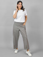 Womens Grey Side Pocket Pure Cotton Straight Cargo Pant