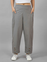 Combo Pack Of Womens White And Grey Side Pocket Straight Cargo Pants