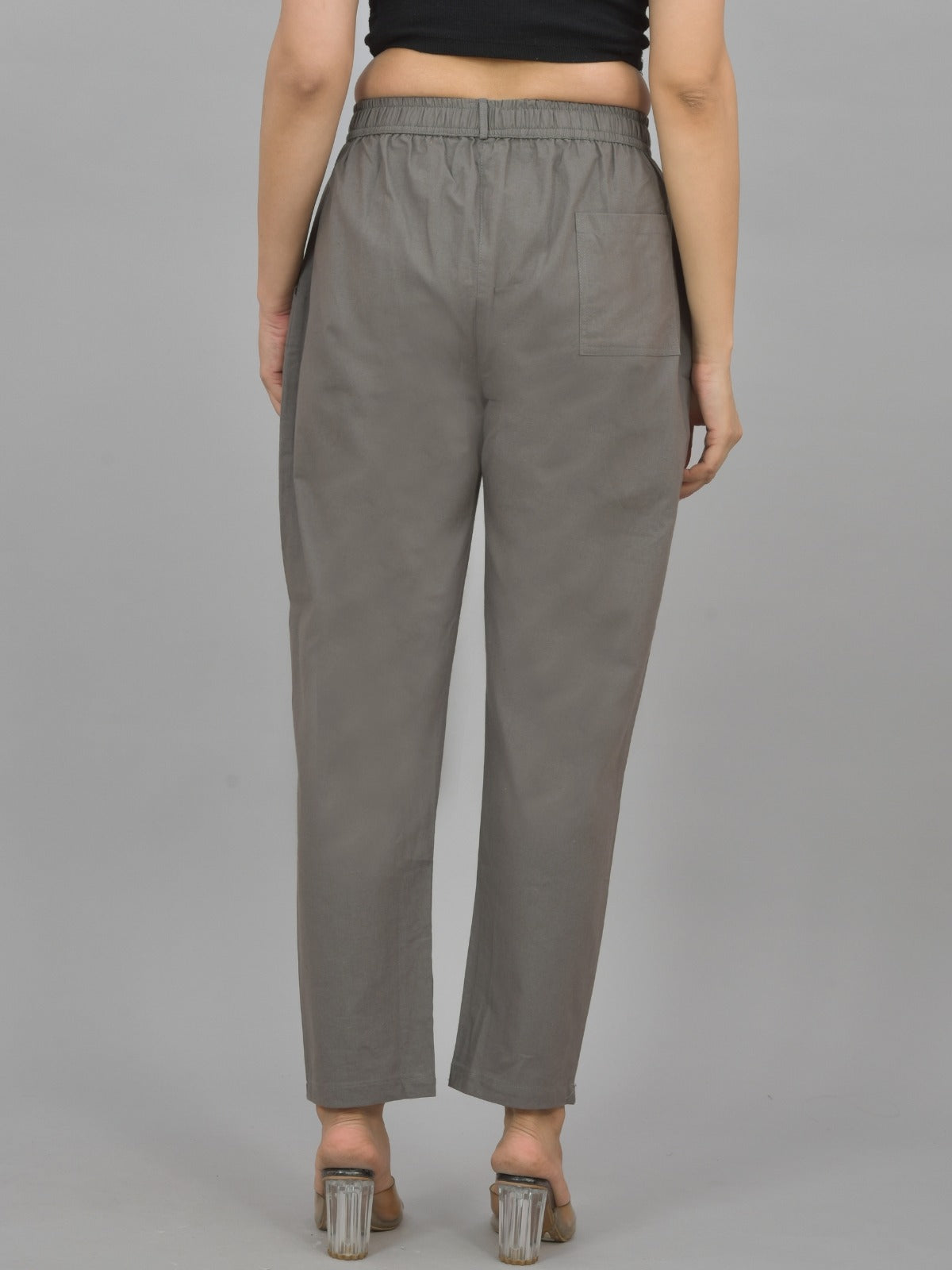 Womens Grey Regular Fit Cotton Formal Trouser