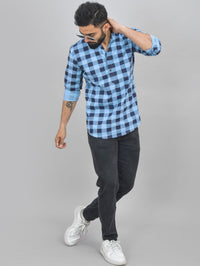 Pack Of 2 Mens Grey And Ice Blue Check Cotton Short Kurta Combo