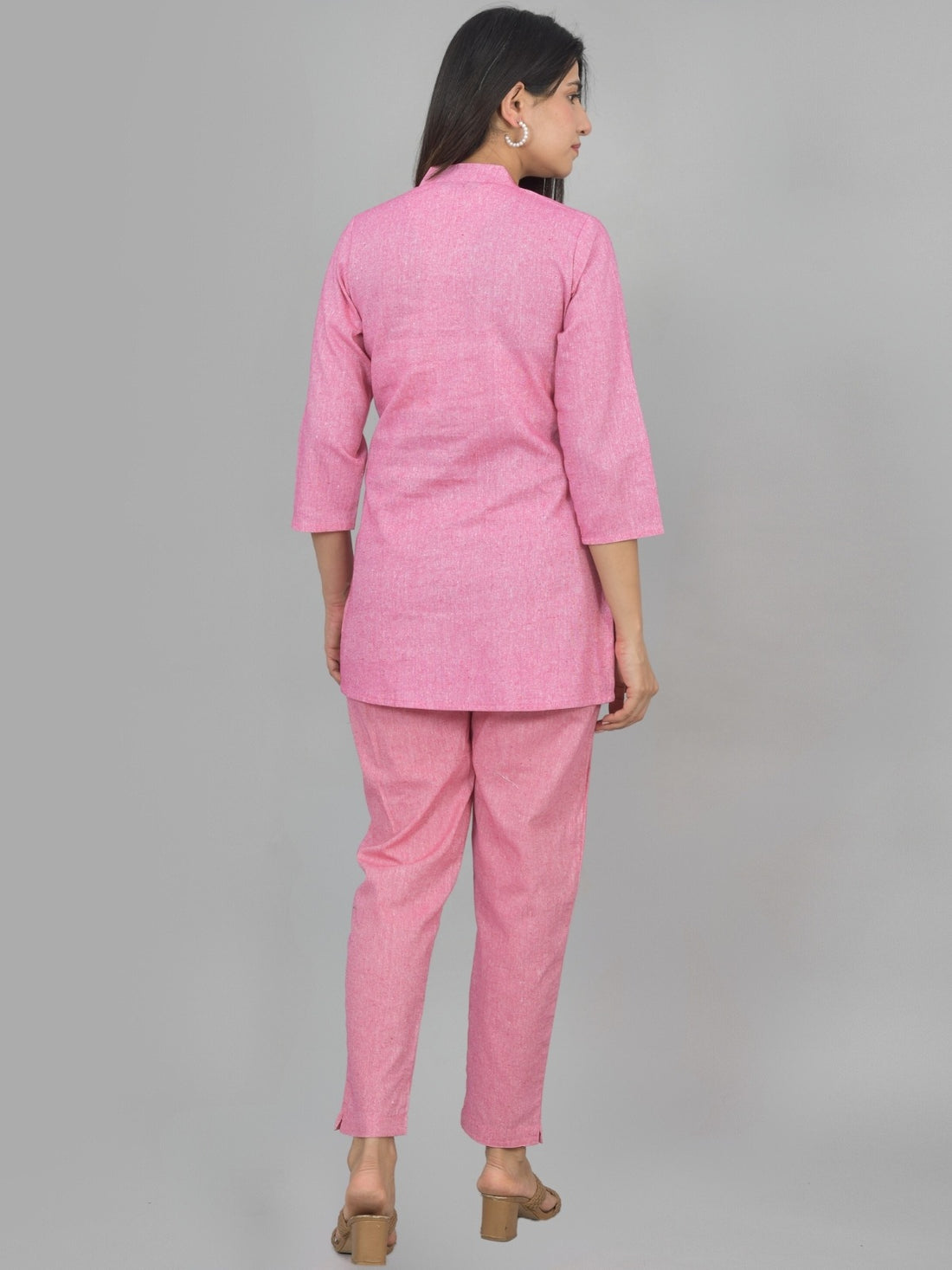 Womens Solid Light Pink Cotton Top-Pyjama Co-Ords Set