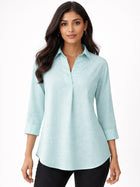 Light Blue Airy Linen Pleated Cotton Top