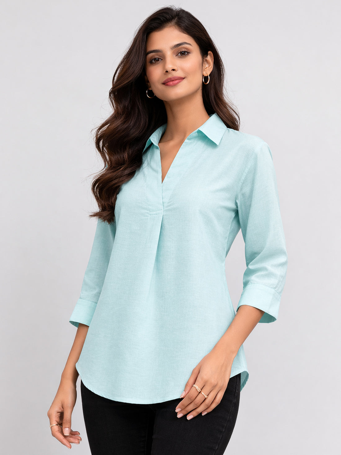 Light Blue Airy Linen Pleated Cotton Top