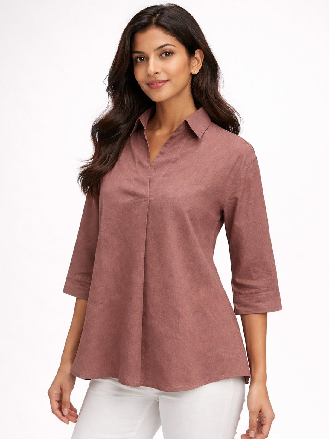 Light Brown Airy Linen Pleated Cotton Top