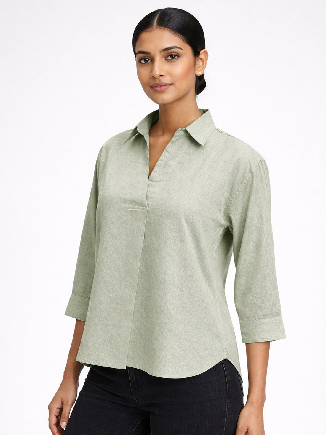 Light Green Airy Linen Pleated Cotton Top