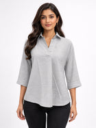 Light Grey Airy Linen Pleated Cotton Top