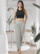 Melange Grey Half Elastic Airy Linen Cotton Pants