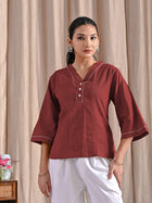 Maroon Handloom Cotton Anchor Thread Designer Top