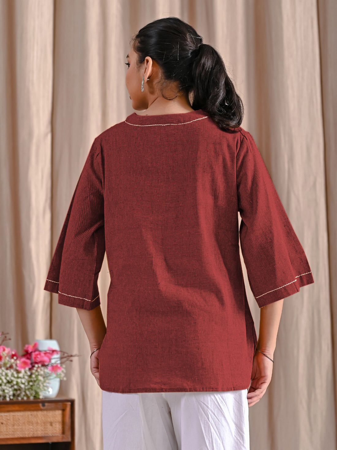 Maroon Handloom Cotton Anchor Thread Designer Top