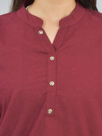 Quaclo Womens Solid Maroon Cotton Top-Pyjama Co-Ords Set
