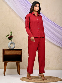 Maroon Cotton Co-Ord Set For Women