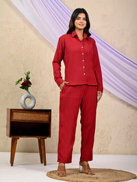 Maroon Cotton Co-Ord Set For Women